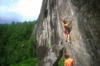 Chris warms up on one of the easier routes at the King Wall