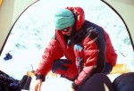 Fiddling with gear at base camp