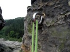 Giant rappel rings; the flat spot on the top is so that you can clip a caribiner to it