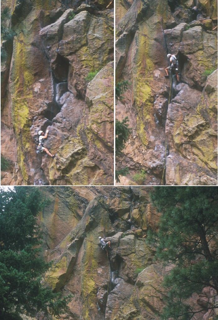 Sequence of pictures showing climbing through the crux of Blind Faith