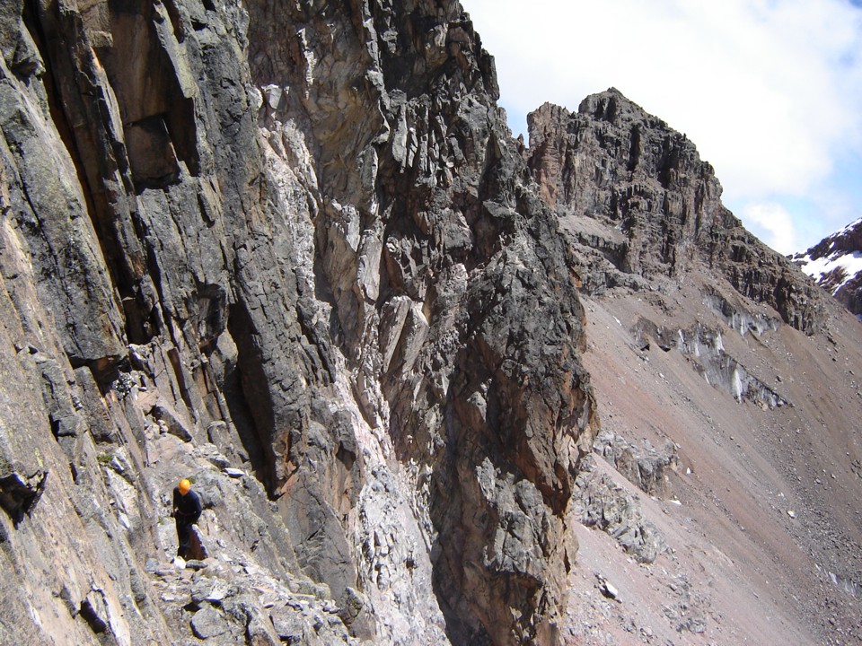 Zigzagging up ledges at the start of the route