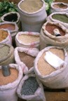 Bags of grains at the Chagoria market