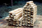 Oak braces stacked and ready for use