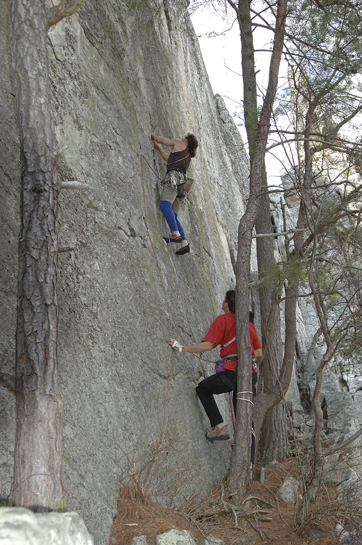 Joe puzzles through the crux moves at the start of High Test