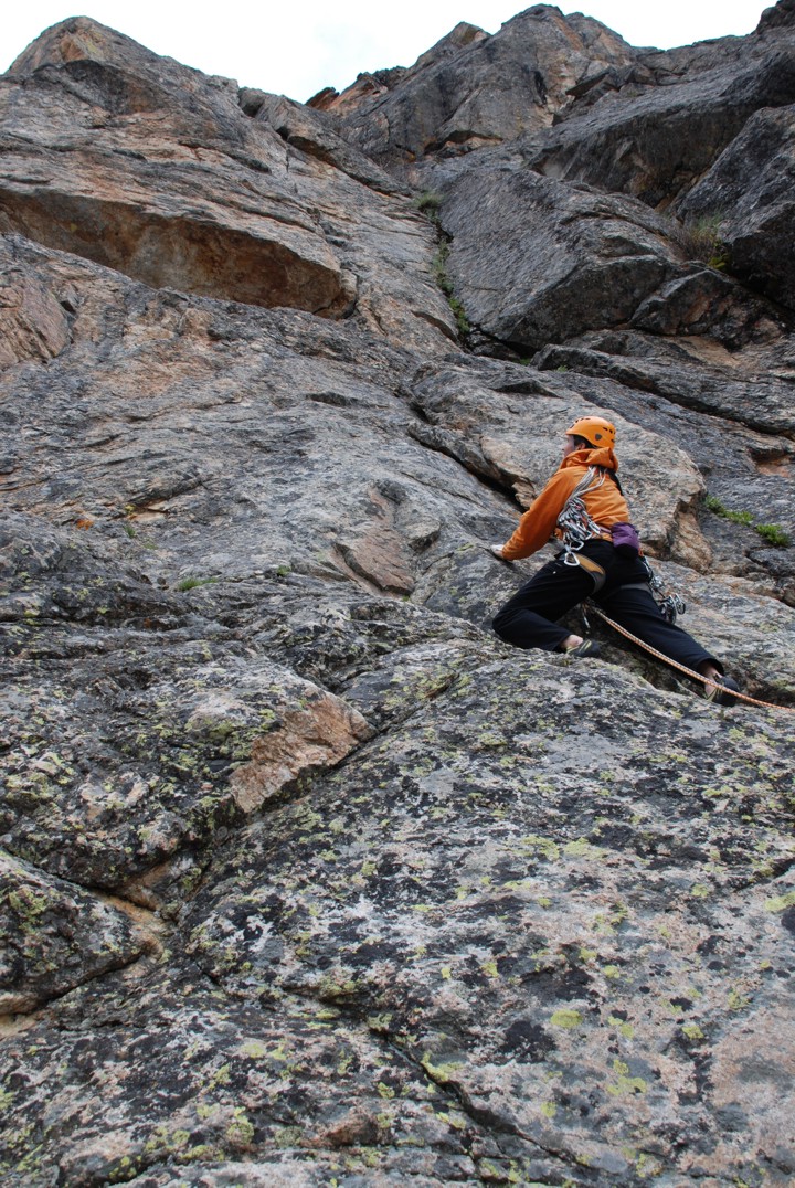 Starting up the first pitch; the route breaks the roof and follows an offwidth crack