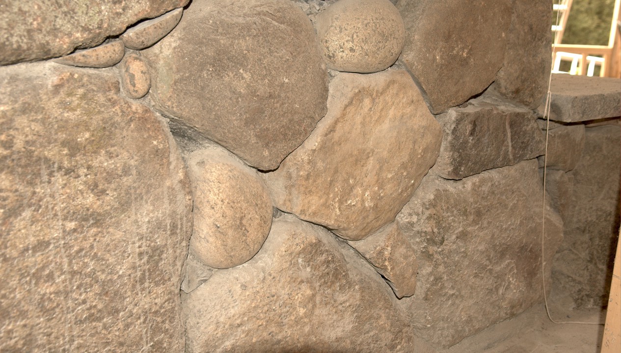 Stonework in the kitchen galley near the floor