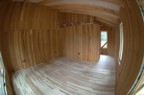 Fisheye view of the bedroom, ready for the floor sander