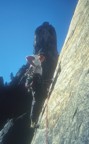 Leading the aid pitch on the East Buttress