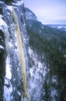 The climb Icebreaker as seen from the top of Whimpsickle; the body of water in the background is Kama Bay on Lake Superior
