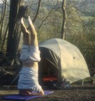 Doing a headstand to prepare for the day