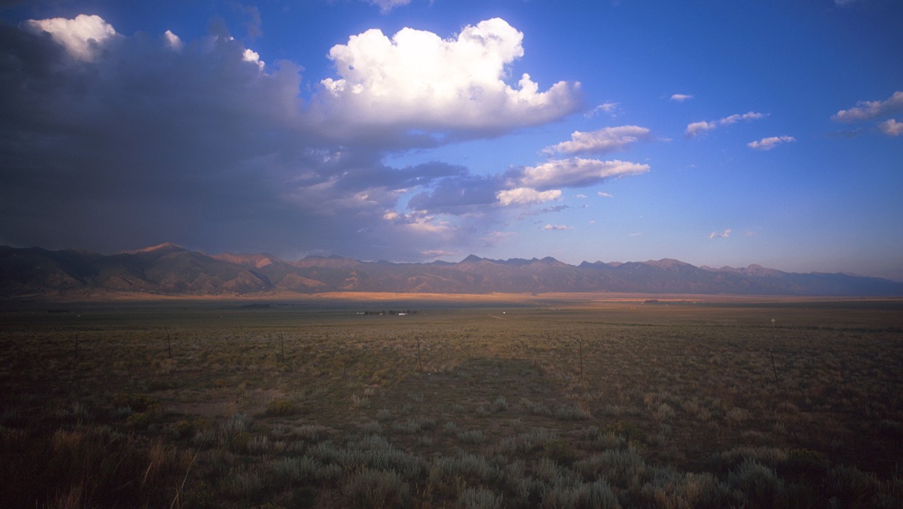 View of the Sangre De Cristo mountains at sunset